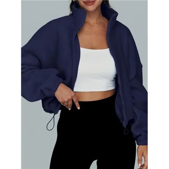 Womens Ultra Soft Hoodies Oversized Long Sleeve Sweatshirts - Dark Blue Jacket - Picture 5 of 6